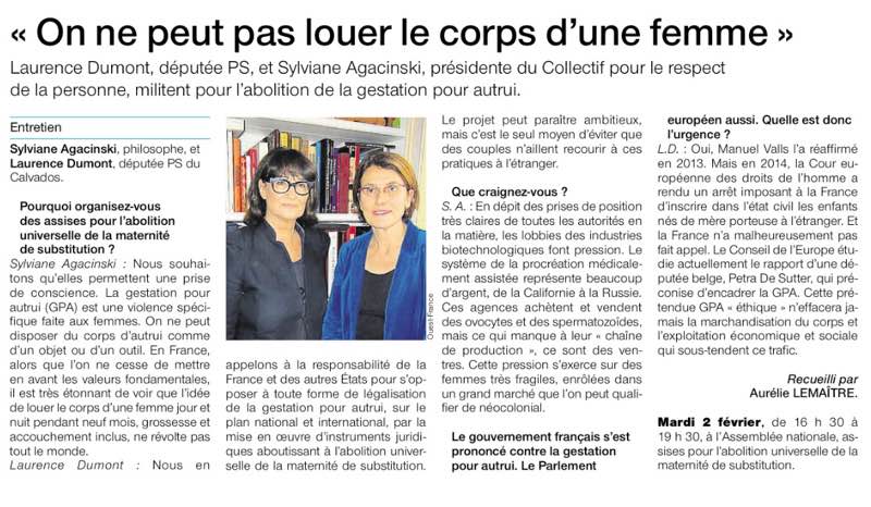 Image - Laurence Dumont (PS) dans Ouest France « On ne peut, pas louer le corps d&rsquo;une femme »