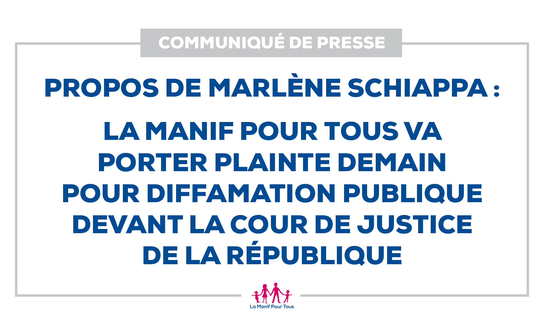 Image - Communiqué – Propos de Marlène Schiappa : La Manif Pour Tous va porter plainte demain pour diffamation publique devant la Cour de Justice de la République