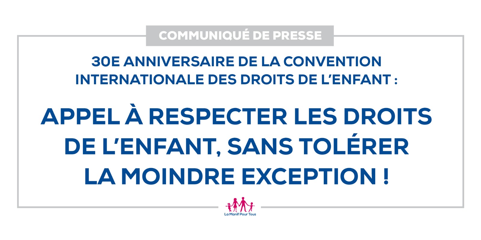 Image - CP – 30e anniversaire de la Convention internationale des droits de l’enfant : Appel à respecter les droits de l’enfant,  sans tolérer la moindre exception !