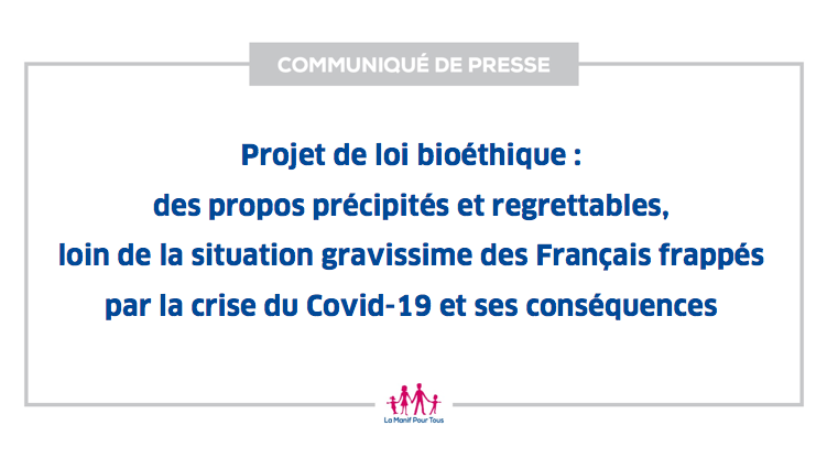 Image - Bioéthique : des propos précipités et regrettables, loin de la situation gravissime des Français frappés par la crise du Covid-19 et ses conséquences